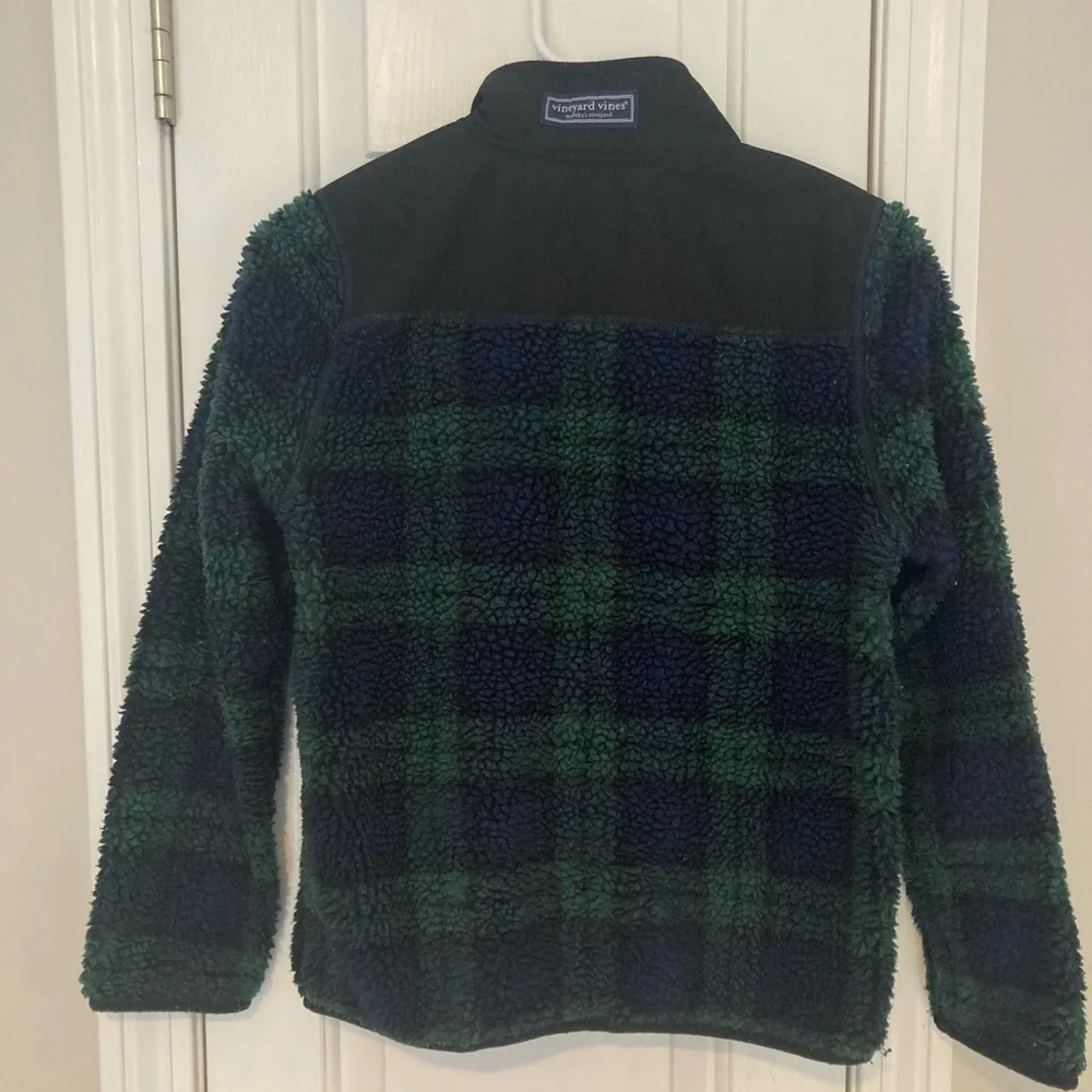 Vineyard Vines Kids Plaid Fleece Jacket - Green and Blue - Picture 3 of 7